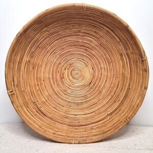 Large 16" Coiled Pencil Reed Bowl Basket in the Style of Gabriella Crespi